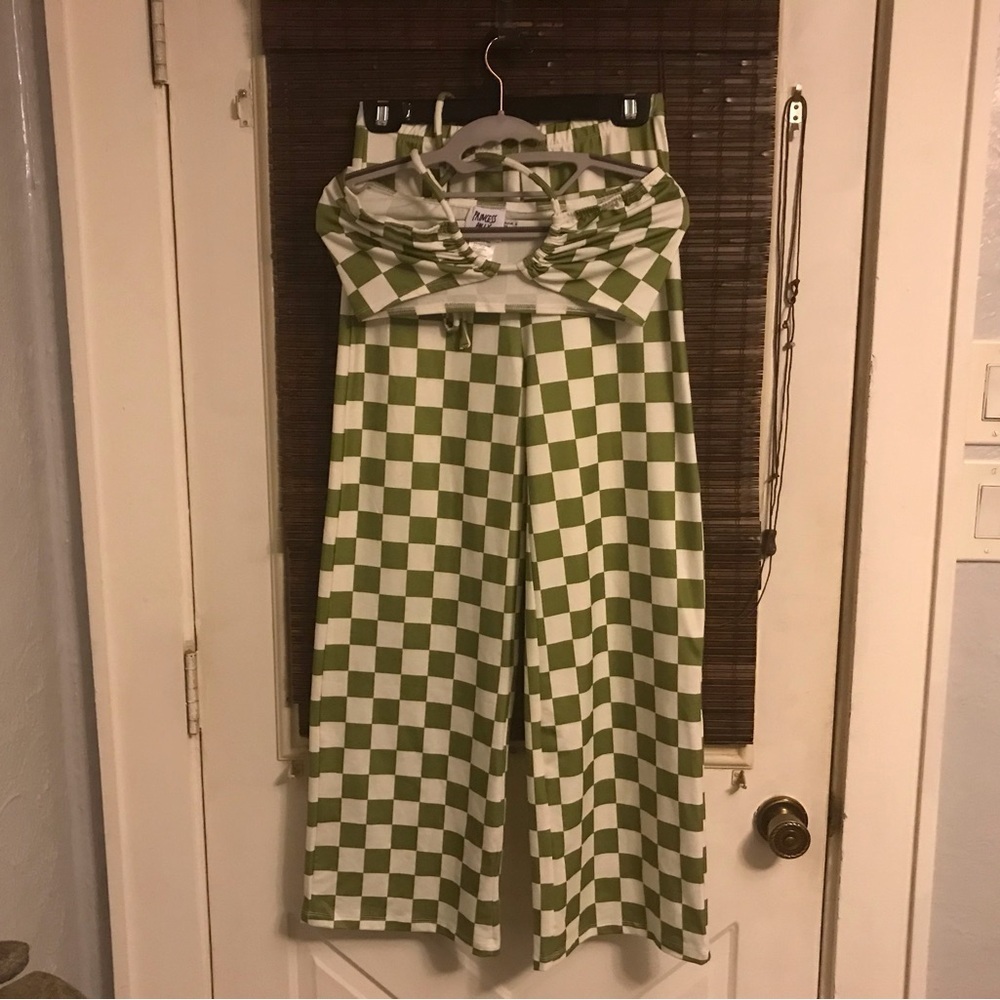 Princess Polly New Latiana Green Pant set Checkerboard size 4
